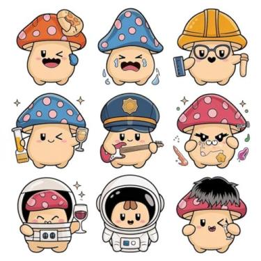 Imagem de Adesivo Kawaii Infantil Decorativo para Quarto e Cadernos com Animais Frutas e Emojis 50x50cm