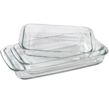 Imagem de Conjunto de Travessas Retangulares em Vidro 3 Peças 1L 1,6L e 2,2L Ideais para Forno e Micro-ondas