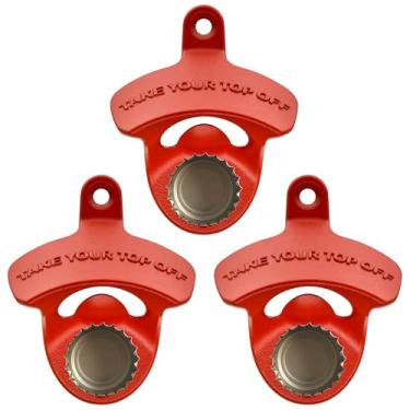 Imagem de HAIICEN Abridor de tampa de garrafa vermelho magnético montado na parede com ímã para poste de madeira (3 peças)