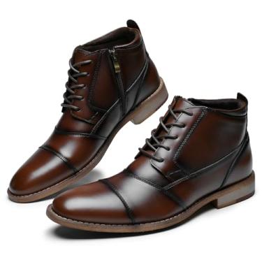 Imagem de Arkbird Bota social masculina, couro legítimo, clássica, casual, tornozeleira com zíper lateral, Café (218), 38