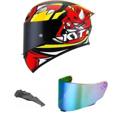 Imagem de Capacete KYT TT Course Rhino Preto e Vermelho Mais Viseira Camaleão e Spoiler Fumê-Masculino