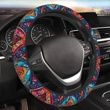 Imagem de Capa de volante de carro, boho escuro, protetor de volante, universal, antiderrapante, 38 cm, acessórios elásticos para carros para homens e mulheres