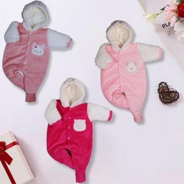Imagem de Kit 3 Peças Macacão Bebe Plush Pele Caneiro Pelúcia Menina - BEBE MALU