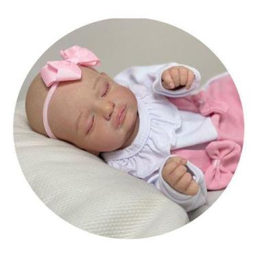 Imagem de Bebê Reborn Menina Carequinha Fofa Realista Corpo de Pano Macio Olhos 