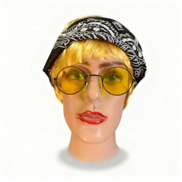 Imagem de Kit Fantasia Hippie: Peruca Loira + Óculos + Bandana 70's