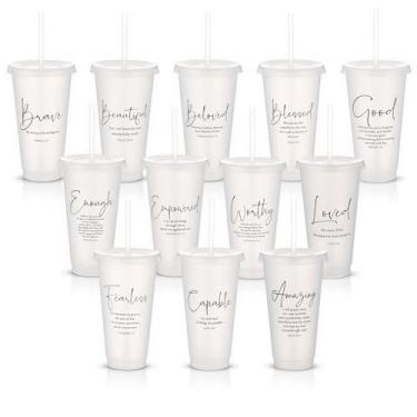 Imagem de Engrowtic Conjunto de 12 copos de plástico religiosos com tampa para presente cristão versículo bíblico inspirador 680 g Presentes de agradecimento para igreja, clérigo, professor de escola dominical