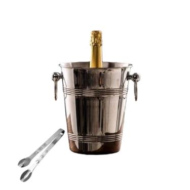 Imagem de Balde de gelo de aço inoxidável bicamada preservação do calor isolamento frio bonito KTV champanhe vinho tinto cerveja gelo bloco de gelo balde comercial (prata, brincos prateados)