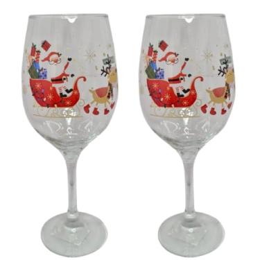 Imagem de Kit 2 Taças de Vidro Vinho 490 ml de Natal Presente Trenó