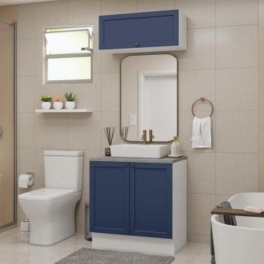 Imagem de Conjunto Gabinete para Banheiro 80cm 3 Portas Branco/Azul Vik Madesa 02