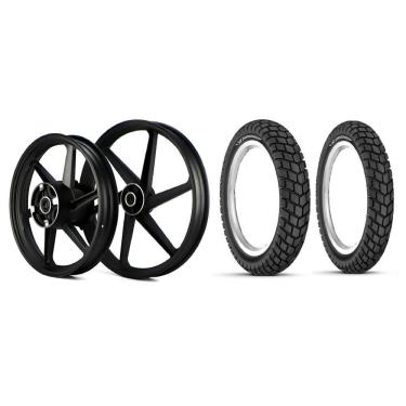 Imagem de Kit Roda Liga Bros160 2015 A 2022 Xre190 2016 A 2023 6P Preta Freio Disco + Pneu Eurogrip Terrabite 90/90-19 + 110/90-17