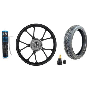 Imagem de Roda Liga Leve Traseira Lona Cg Titan 150 Titan 160 Start 150 160 V-Shape Shiver + Pneu 90/90-18 St600 + Bico + Selante