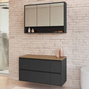 Imagem de Armário de Banheiro Berlim 5 Portas 4 Gavetas com Espelho Grafite - Art In Móveis