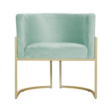 Imagem de Poltrona Decorativa Dourada Base De Metalon 7decormoveis Veludo Acqua