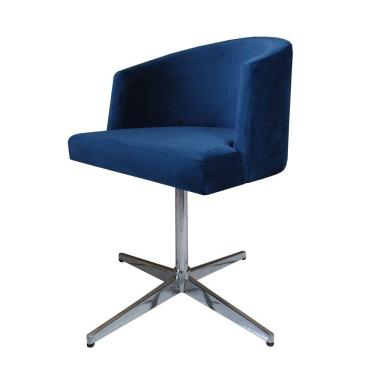 Imagem de Cadeira Poltrona Base Cromada Giratoria Estofada Arkadina Suede Azul