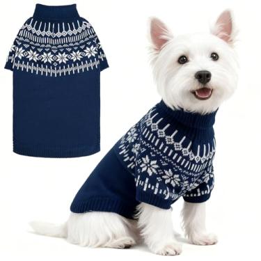 Imagem de EXPAWLORER Suéter de tricô para cachorro com gola rolê - roupas para cães, design de floco de neve, suéter quente para filhotes, estilo britânico, roupa de inverno para animais de estimação, pulôver