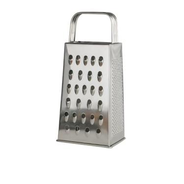 Imagem de Ralador de Quatro Faces em Aço Inox, 23cm de Altura, Prata, com Lâminas para Corte Fino, Médio, Grosso e Fatiador, Design Ergonômico