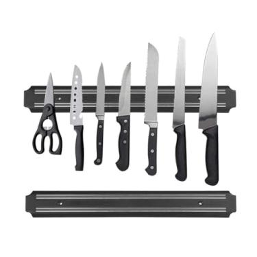 Imagem de Barra Magnética para Facas de Cozinha, Suporte de Parede em Metal Preto, 40cm, Organizador de Utensílios