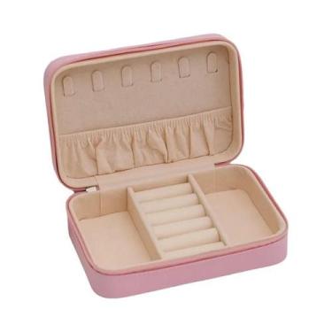 Imagem de Caixa De Armazenamento De Joias Portátil Em Couro Rosa Para Mulheres, 