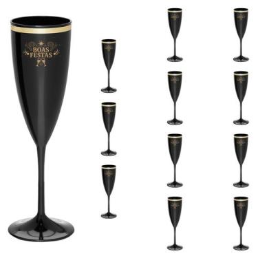 Imagem de Taça Espumante Boas Festas 170ml Borda Dourada Acrílico - 12pçs - NEOP