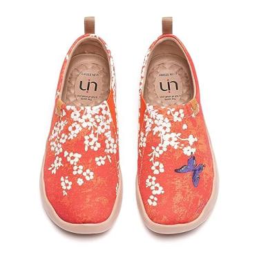 Imagem de UIN Tênis feminino fashion floral de lona pintada sem cadarço feminino para viagem, Sakura, 37