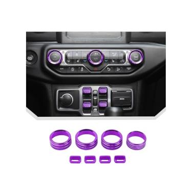Imagem de JeCar Capas de botão de interruptor de alumínio de 8 peças para Jeep Wrangler JL JLU e Gladiator JT 2018-2025+, capa de botão de interruptor de janela, rádio, ar condicionado, capa de botão de