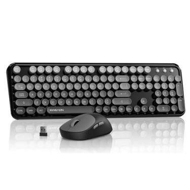 Imagem de EWEADN Combo de teclado e mouse sem fio V96, teclado estilo máquina de escrever retrô sem fio de 2,4 G, com teclas redondas, teclado de computador e mouse de 104 teclas para Windows/Mac/PC, cinza