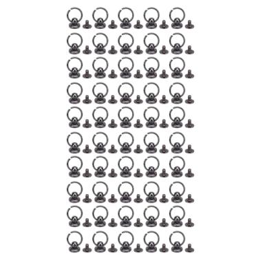 Imagem de Rebite de cabeça redonda de parafuso com anel de tração Acabamento galvanizado durável de liga de zinco Fácil instalação para couro artesanal Cinto de capa de telefone 50 (Prata Preto)