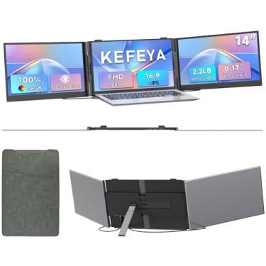 Imagem de Extensor de tela triplo ultrafino de 0,4 cm, monitor portátil FHD de 35.6 cm 1080p para laptops de 13 a 17,3 polegadas, extensor de monitor de laptop de 1 kg, USB-C HDMI Plug-Play para Mac, Windows