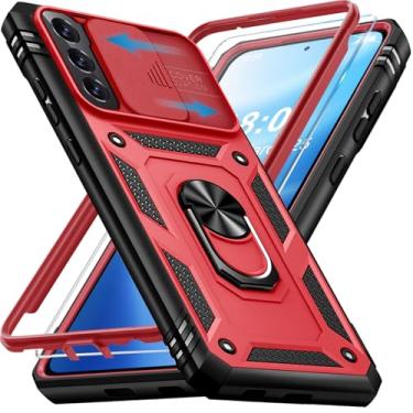 Imagem de Giyer Capa protetora para Samsung Galaxy S22 com protetor de tela, à prova de choque, à prova de quedas, resistente e resistente, suporte de anel resistente, capa protetora para Samsung S22 (vermelha)