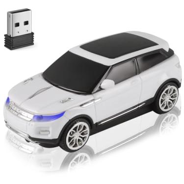 Imagem de Mouse sem fio fofo mouse de carro, branco, portátil, compacto, novidade, mouse divertido, divertido para laptop, PC, computador, tablet, MacBook, crianças, meninas, meninos, mulheres, homens, mãe, pai