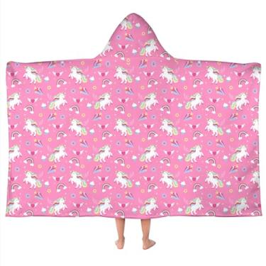 Imagem de gdhiybf Toalhas com capuz de unicórnio para crianças 76,2 cm x 127 cm Toalha de praia infantil absorvente macia para natação piscina vestível banho poncho envoltório para meninas crianças crianças 3