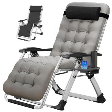 Imagem de MOPHOTO Cadeira Zero Gravity, espreguiçadeira acolchoada para ambientes externos com mesa lateral, cadeira reclinável de gravidade zero, cadeira reclinável para ambientes externos, resistente e confortável, suporta até 199 kg