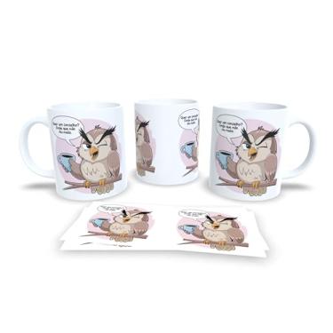 Imagem de Caneca de Café com Coruja Rabugenta, Porcelana Branca, Design Divertido com Texto em Português, Presente para Amantes de Café (18990)