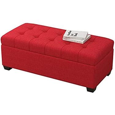 Imagem de Banqueta de sapato para sala de estar, banqueta dobrável de armazenamento de tecido, trocador de sapatos, cadeira de sofá para sala de estar, pés de madeira maciça, vermelho, 80 cm