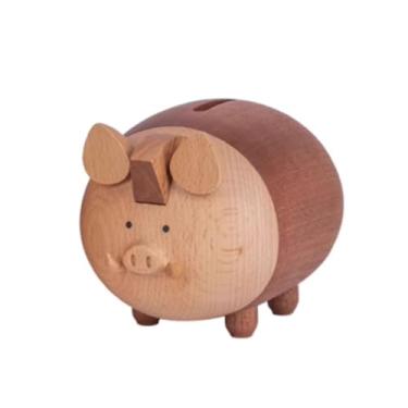 Imagem de ZABEES Cofrinho de porco, cofrinho de madeira, decoração de casa, pequeno e fofo, presente de aniversário requintado para amigos, família, professores