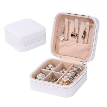 Imagem de Presente Feminino, Porta Joia Caixinha Joias para Viagem Portátil Armazenamento Anel Brinco Colar P, 10x10x5cm(BRANCO,3 PEÇAS)
