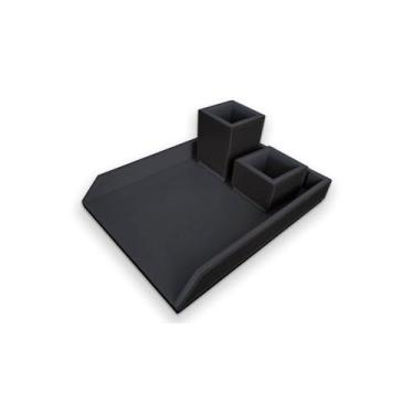 Imagem de Kit Escritório Organizador de Mesa Eco Office em Couro Ecológico - Porta Papel A4, Porta Lápis e Porta Clips (Preto)