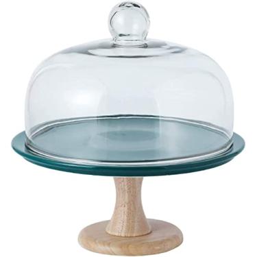Imagem de 3FLQOOPP Suporte de bolo de porcelana com base e cúpula de vidro multifuncional expositor de sobremesa bandeja de servir pão para loja supermercado tampa de chá da tarde (tamanho: 25,1 cm) ()