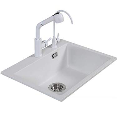 Imagem de Bacia de mão branca 304 de aço inoxidável grossa escovada única pia grande capacidade sob o balcão presente