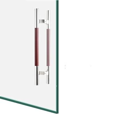 Imagem de Maçaneta de porta de vidro deslizante de aço inoxidável para interior exterior, maçaneta de porta redonda moderna com encaixes, modelo, entrada de hotel, escritório, casa (cor: prata, tamanho: 60 cm