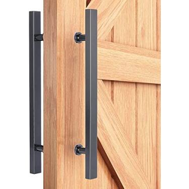 Imagem de Conjunto de maçanetas deslizantes de porta de celeiro, puxador de barra de aço inoxidável com alça de ferragens para porta de madeira de vidro interior e exterior (preto fosco 120 cm) (preto brilhante