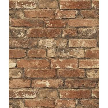 Imagem de Meihodan Papel de parede marrom claro falso descascar e colar de tijolo rústico vermelho marrom papel de parede autoadesivo removível papel de contato texturizado para quarto cozinha lareira 45 cm x 3