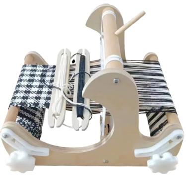 Imagem de JYXYXSCP Tear de tecelagem de madeira de mesa, máquina de tecelagem de tricô manual DIY, tear de moldura de tecelagem com fios mistos, largura de tecelagem 20 cm, curas rígidas e lançadeiras