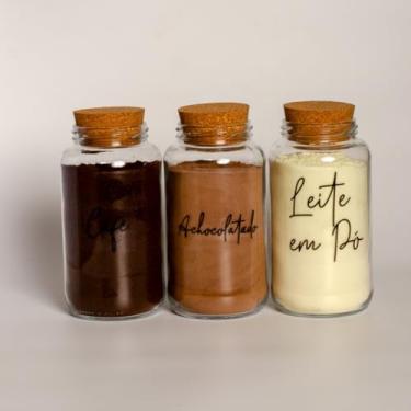 Imagem de Pote de armazenamento cafe Kit Cantinho do Café - ESCOLHA SEU KIT - Potes de Vidro 830 ml com Tampa de Cortiça(Café - Achoc. - Leite em Pó)