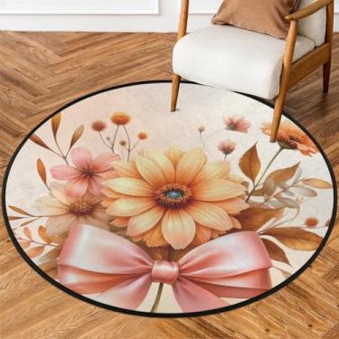 Imagem de Tapete redondo de 1,8 m arte flor rosa macio tapetes de área antiderrapante lavável tapete circular para quarto interno quarto berçário sala de estar cozinha banheiro entrada casa tapete decoração