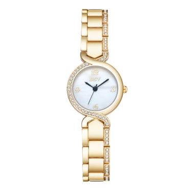 Imagem de BOSHIYA Relógio Lady Gold, design de caixa redonda, mostrador branco numeral romano, pulseira de aço inoxidável, equipado com ferramenta de ajuste, função resistente à água, Concha de ouro - C 587