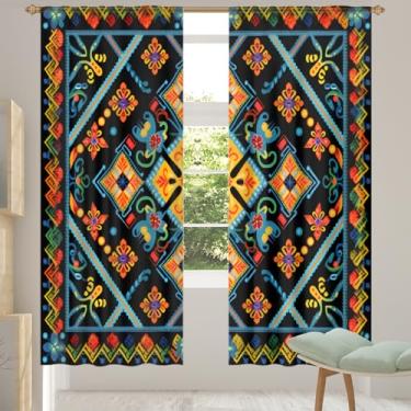 Imagem de 2 conjuntos de painéis cortinas transparentes retrô de padrão étnico, cortinas transparentes arejadas com filtro leve, painéis de cortina de porta e janela para sala de estar, quarto, jantar, 213 cm