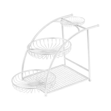 Imagem de KiBcsLic Cesta de frutas de 3 níveis, expositor de frutas, peça central decorativa de mesa em ferro, organizador de mesa para utensílios diversos, para casa e, Branco
