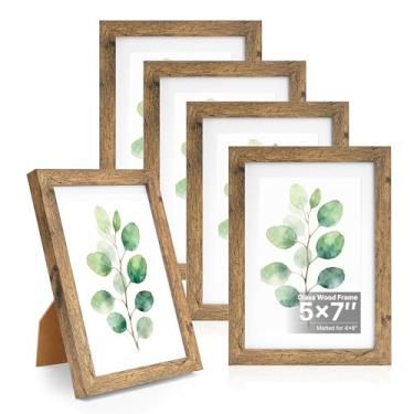 Imagem de Porta-retrato de madeira, 12 x 17 cm, molduras de madeira 12,5 x 17,8 cm com vidro verdadeiro, moldura rústica de 12 x 18 cm para parede ou mesa, 10 x 15 cm com tapete ou 12 x 17 sem tapete (5 marrom)