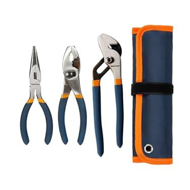 Imagem de MANUFORE Conjunto de alicates de 3 peças, nariz longo de 15 cm, junta deslizante de 15 cm, alicate de bomba de água de 20 cm, ferramentas manuais multiuso para uso doméstico e faça você mesmo